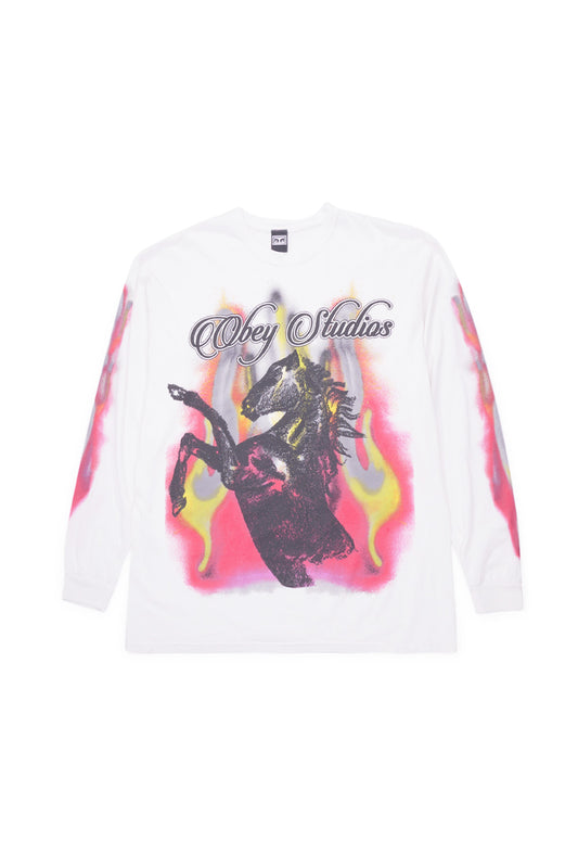 Obey Studios Horse Longsleeve T-Shirt White - BONKERS