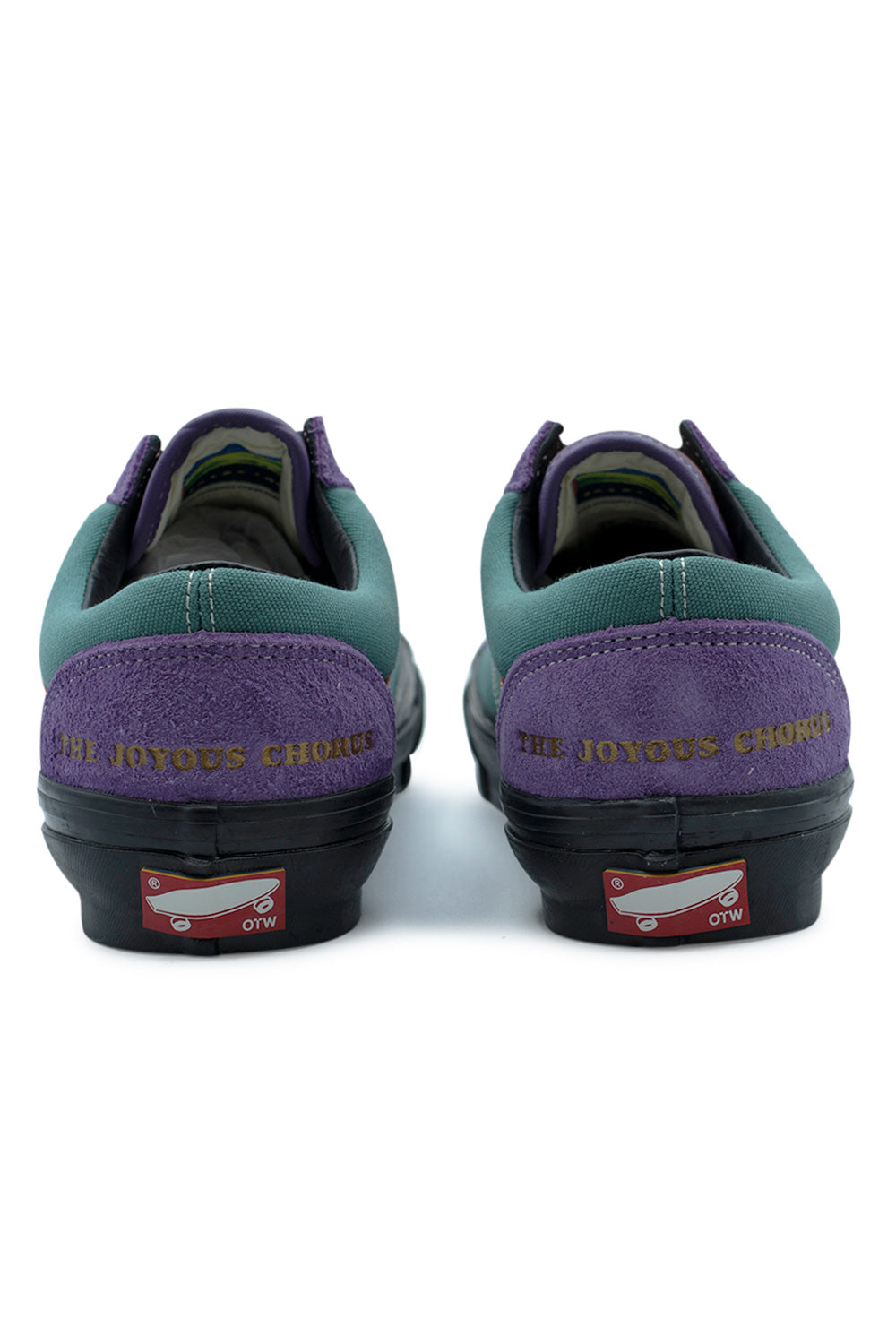 Back detail of Julian Klincewicz x OTW By Vans Style 36 with The Joyous Chorus heel branding, padded collar and elevated foxing inspired by vintage 90s Vans skate shoes