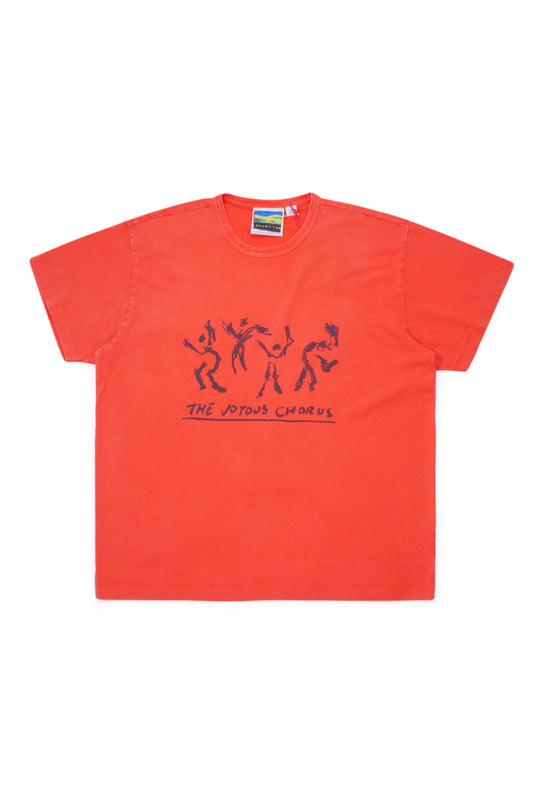 OTW by Vans x Julian Klincewicz Washed SS T-Shirt Mandarin Red with hand-drawn Joyous Chorus artwork, cropped wide fit and vintage washed cotton construction