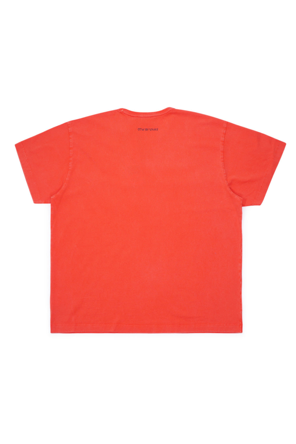Back view of OTW by Vans x Julian Klincewicz Washed Short Sleeve T-Shirt in Mandarin Red featuring minimal OTW by Vans branding and relaxed oversized silhouette