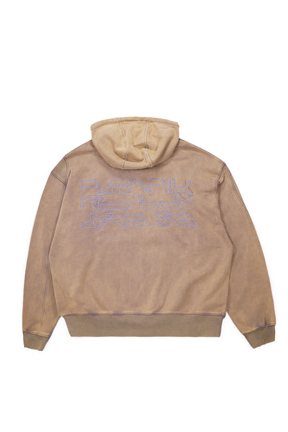 Perks And Mini Thunderdome Zip Through Hooded Sweat Sandstone Wash