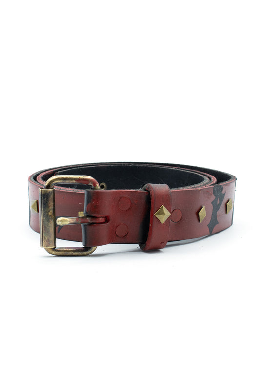 Personal Joint Studded Leather Belt Red - BONKERS