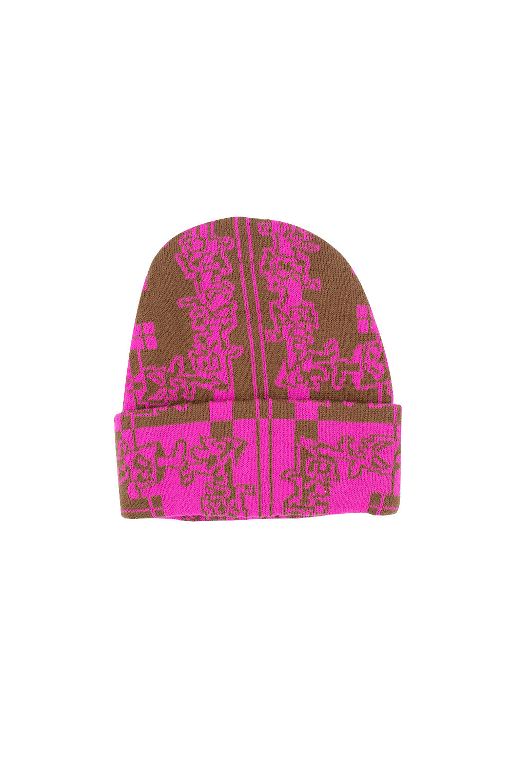 Reversible Checker Beanie von Slinky in Rosa und Braun, ideal für vielseitige Outfits und trendbewusste Modefans."