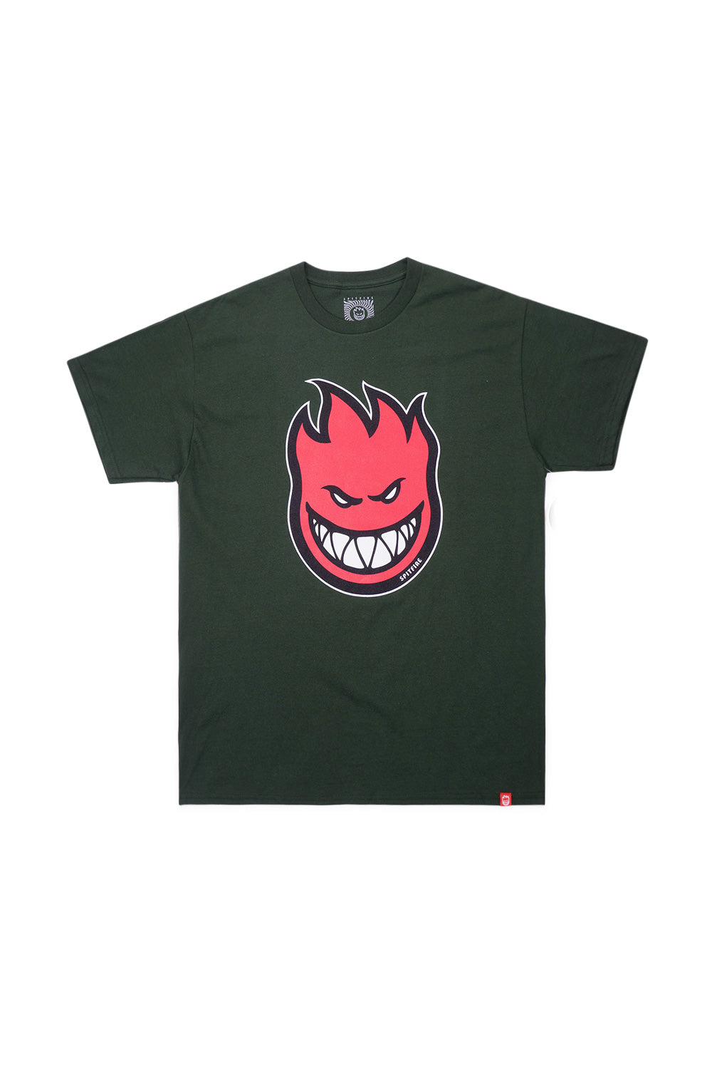 "Spitfire Wheels Bighead Fill T-Shirt in Waldgrün mit rotem Logo"​