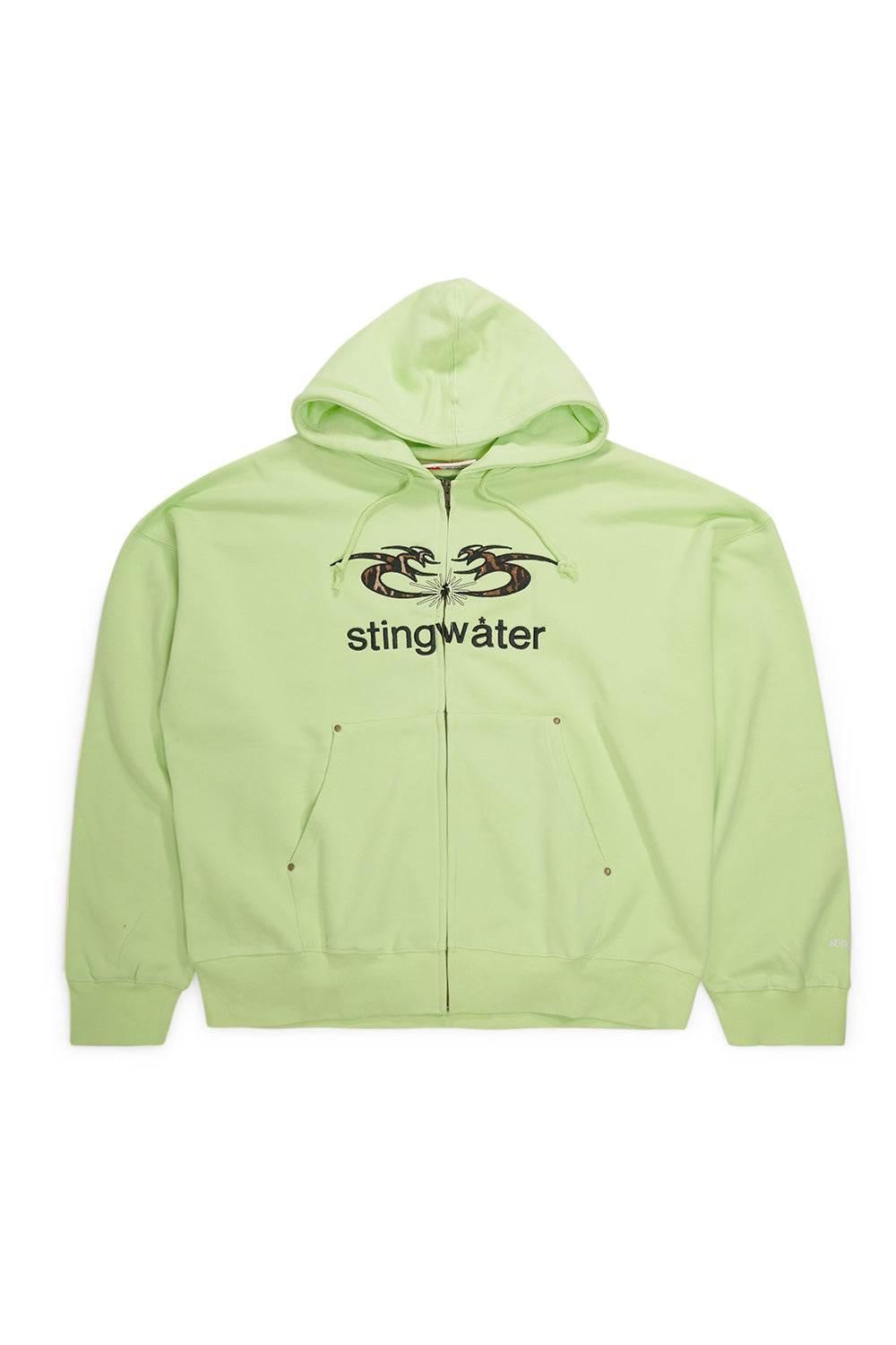 Stingwater Leopard Moses Zip-Up Hoodie Gröing Green – Grüner Kapuzenpullover mit Reißverschluss und Leoparden-Print