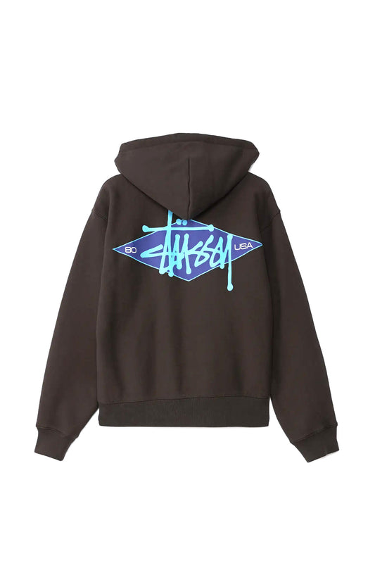 Stüssy Basic Diamond Zip Hood Black - BONKERS