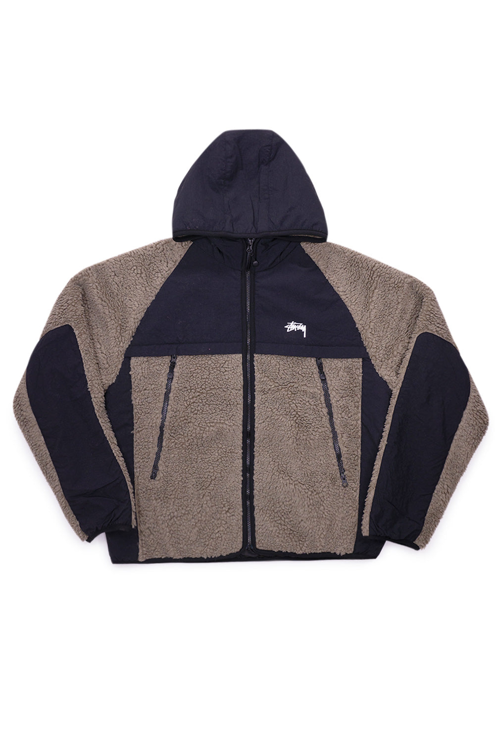Stussy Sherpa Paneled Hooded Jacket Stone - BONKERS