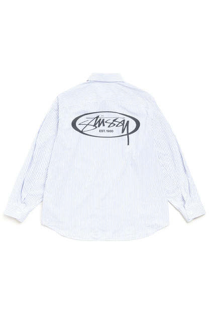 Stüssy Standard LS Shirt Logo Blue Stripe - BONKERS