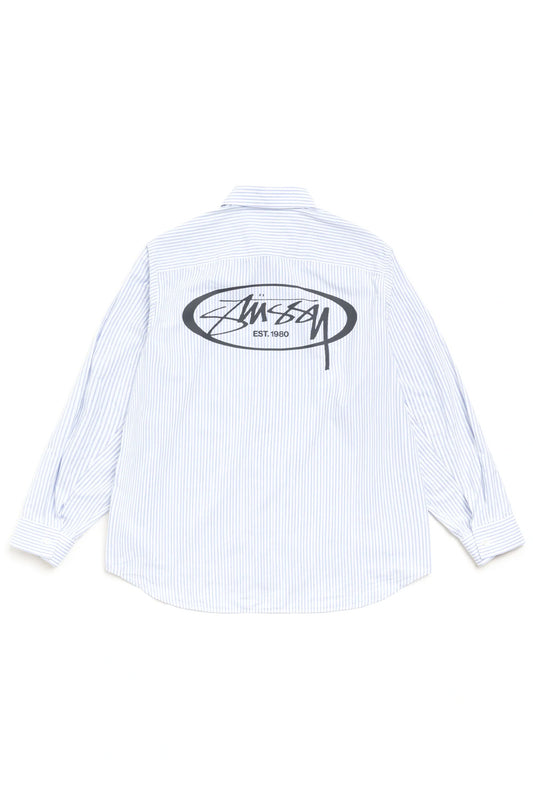 Stüssy Standard LS Shirt Logo Blue Stripe - BONKERS