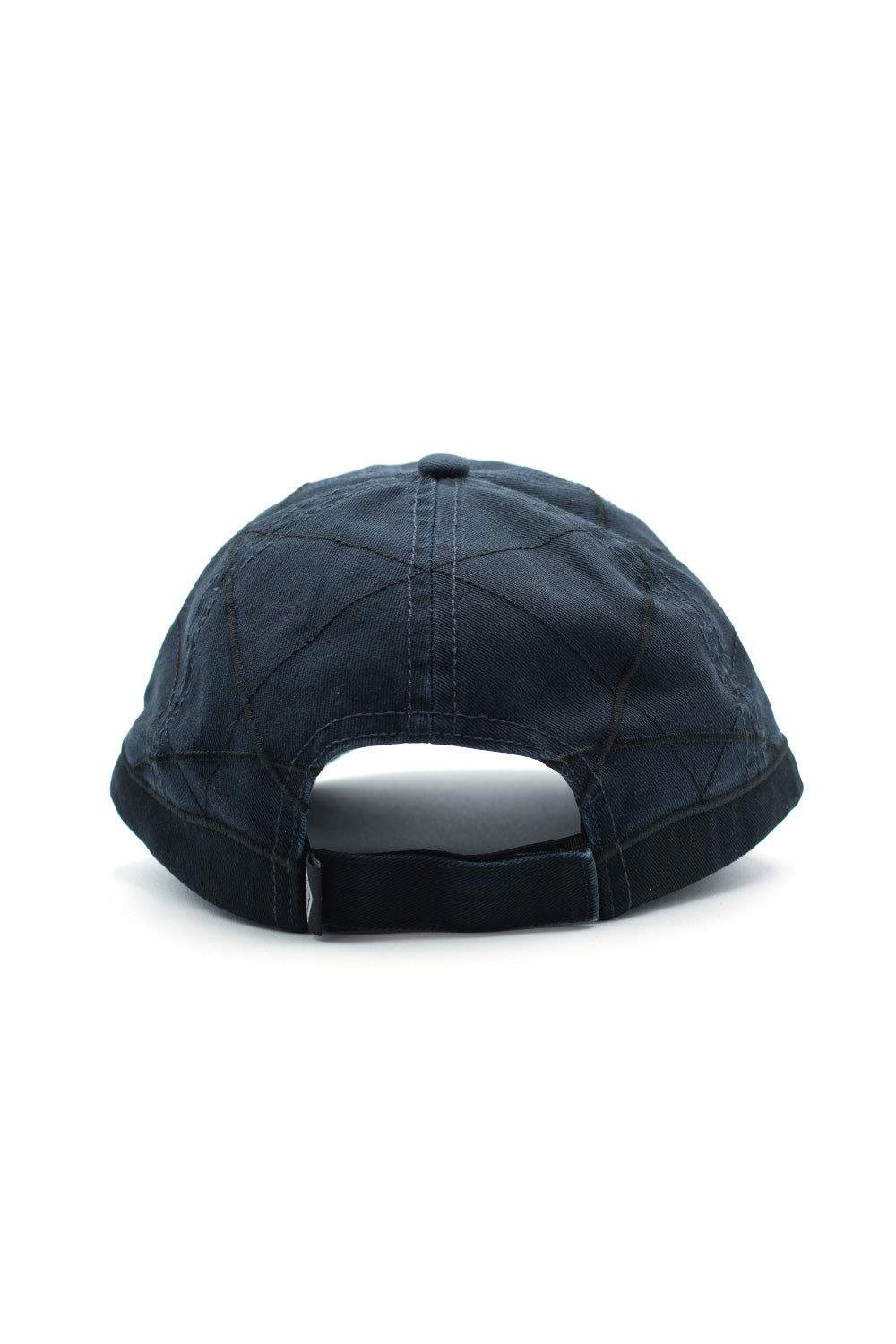 Back view of Umbro Collision six panel cap featuring adjustable strap closure and premium cotton construction in blue black anthracite