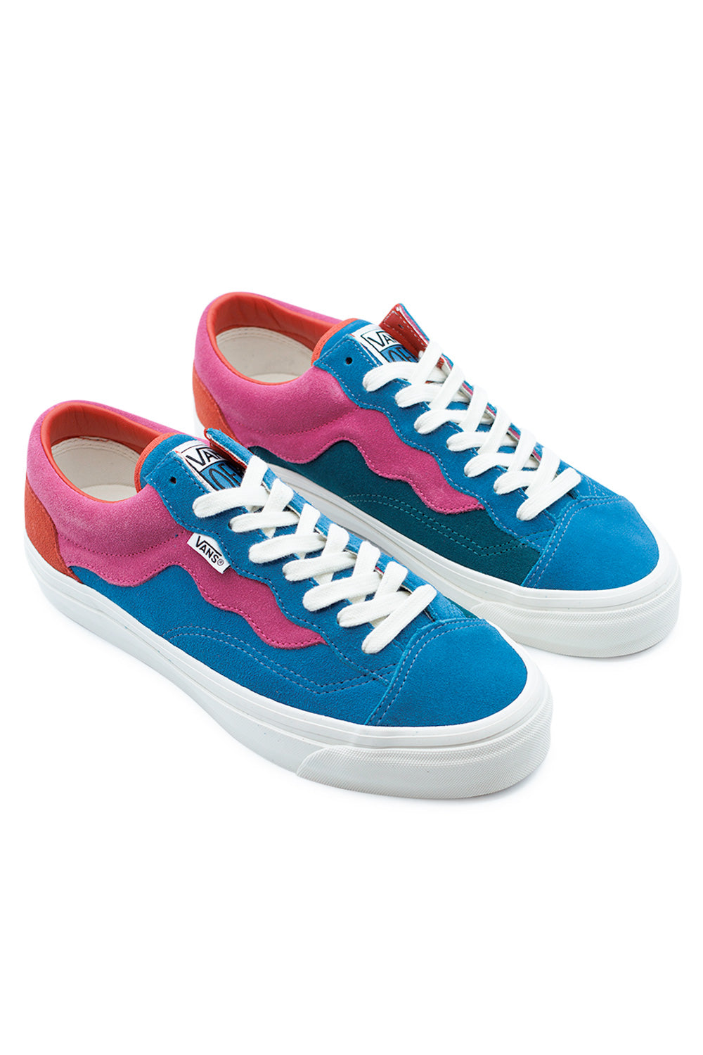 Angled view of Vans OTW by Vans x Piet Parra Old Skool 36, highlighting layered suede textures, artistic color palette, cushioned insoles and classic skate silhouette