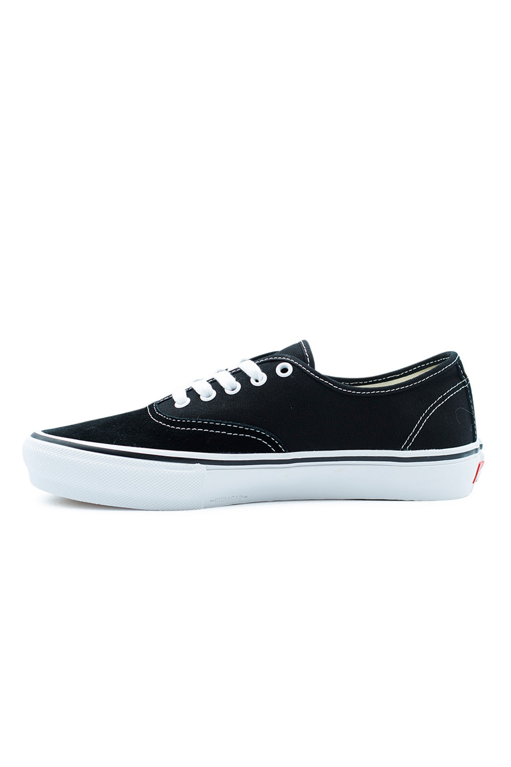 Lateral side shot of Vans Skate Authentic low-top skateboarding shoe with DURACAP reinforcement, PopCush cushioning and SickStick waffle sole