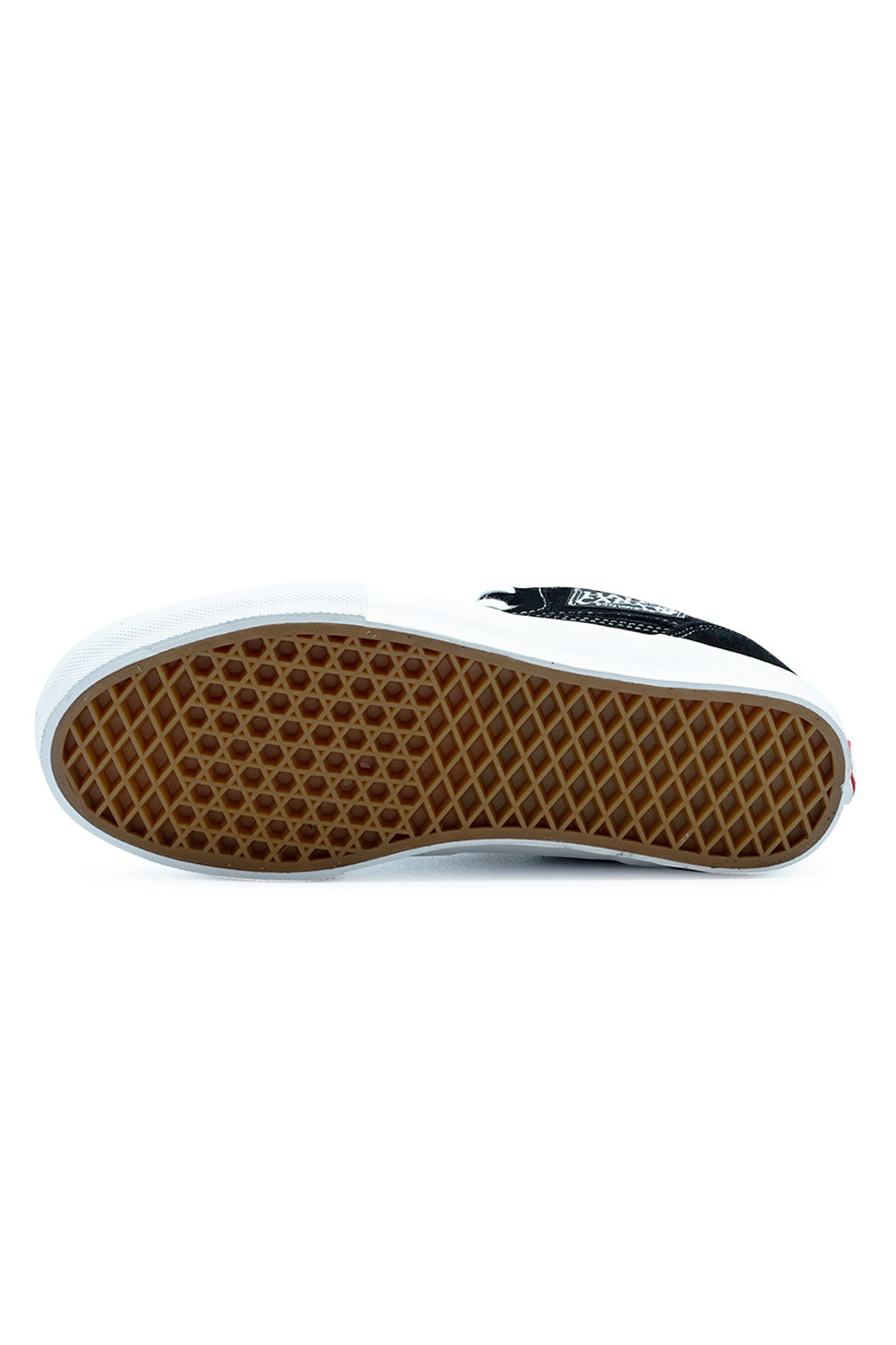 Full bottom view of the gum rubber vulcanized outsole on the Vans Skate Half Cab shoe, showcasing the proprietary SickStick waffle tread pattern engineered for maximum skateboard grip, durability, and direct board feel.