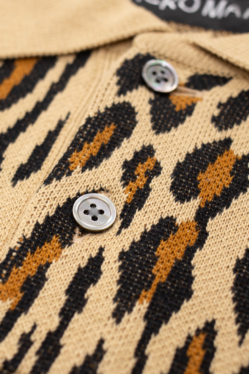 Wacko Maria Leopard Knit Polo Shirt (Type-1) Beige