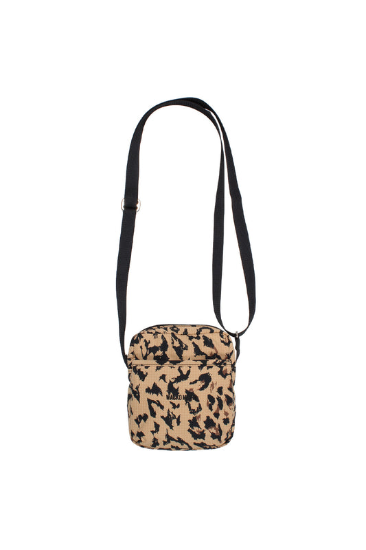 Wacko Maria Speak Easy small shoulder bag Type-2 leopard print crossbody bag with adjustable strap, premium Japanese streetwear accessory made in Japan ripstop polyester