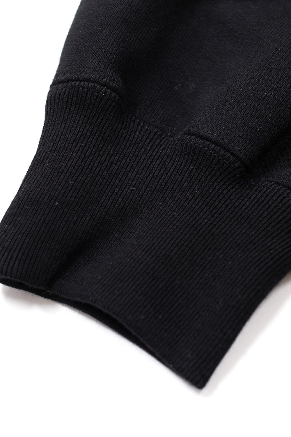 ribbed cuff and french terry cotton texture on black Wacko Maria hoodie, premium heavy weight construction for durable streetwear fit