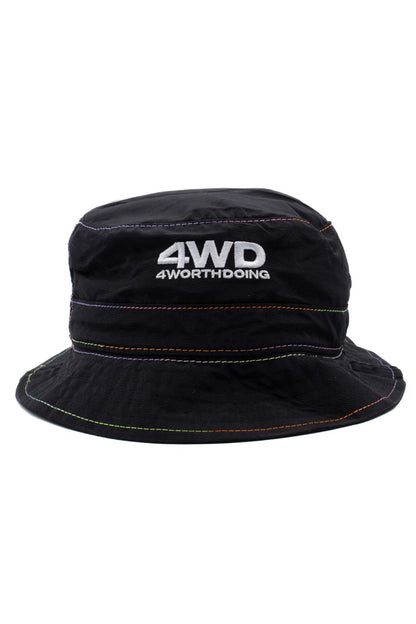 4 Worth Doing Gradient Stitch Bucket Hat Black - BONKERS