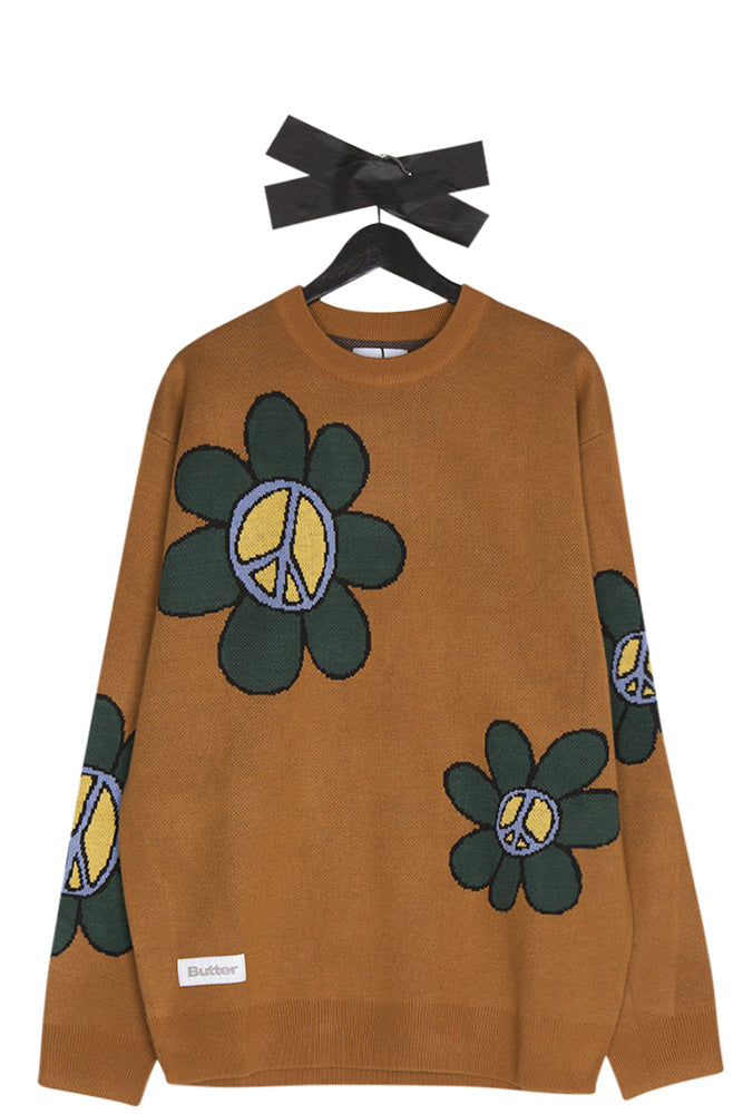 Butter Goods Flowers Knit Sweatshirt Rust - BONKERS