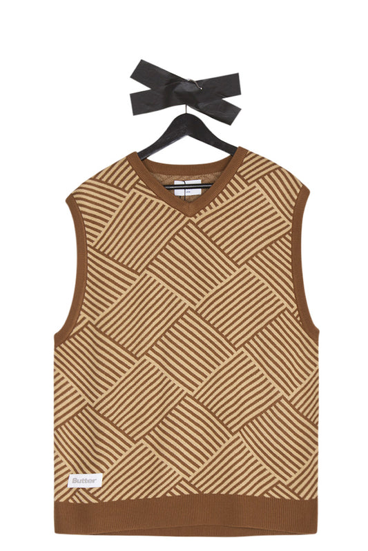 Butter Goods Parquet Knit Vest Brown / Tan - BONKERS