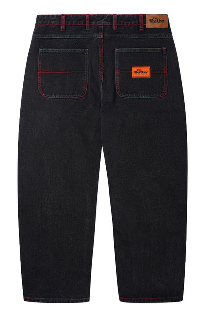 Butter Goods Santosuosso Denim Baggy Pants Washed Black (Red Seams) - BONKERS