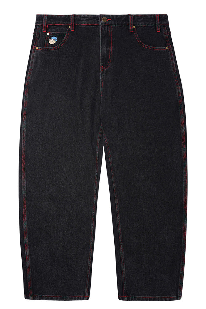 Butter Goods Santosuosso Denim Baggy Pants Washed Black (Red Seams) - BONKERS