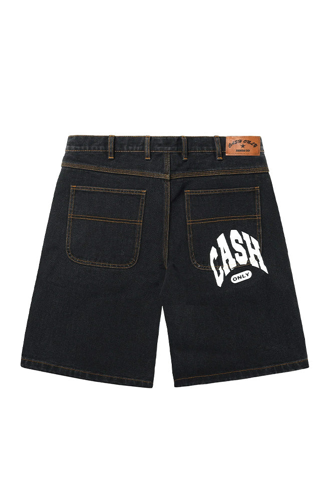 Cash Only College Denim Shorts Washed Black - BONKERS