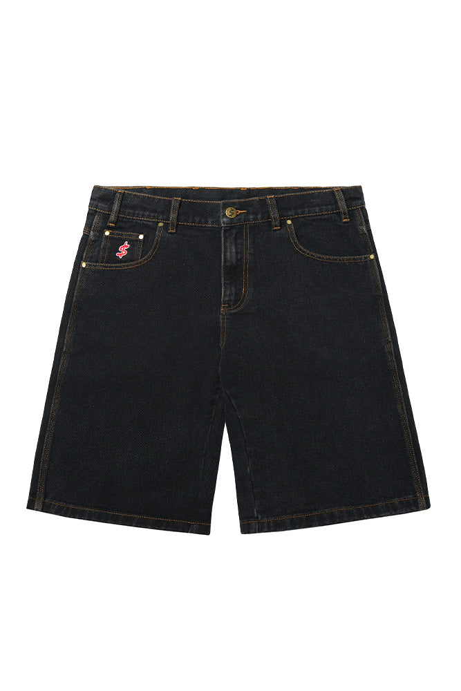 Cash Only College Denim Shorts Washed Black - BONKERS