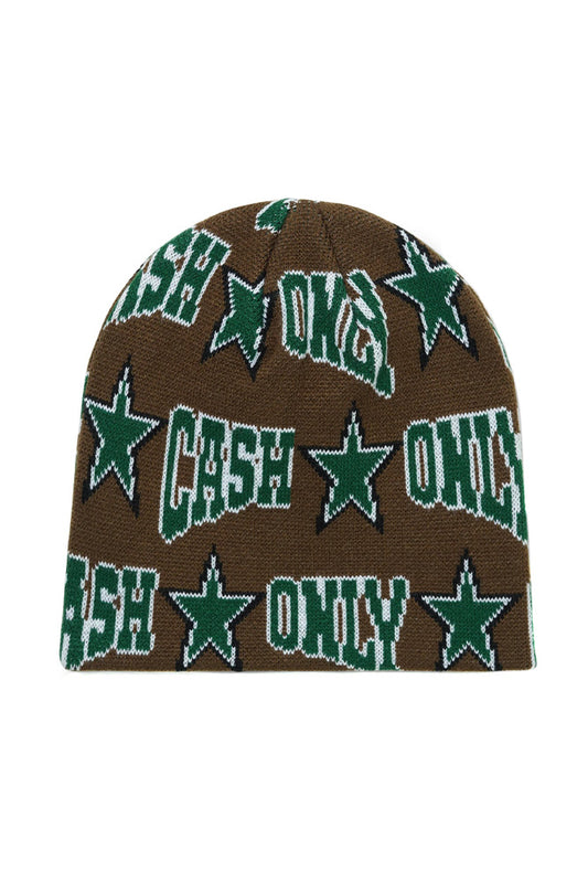 Cash Only Stars Skull Beanie Brown - BONKERS