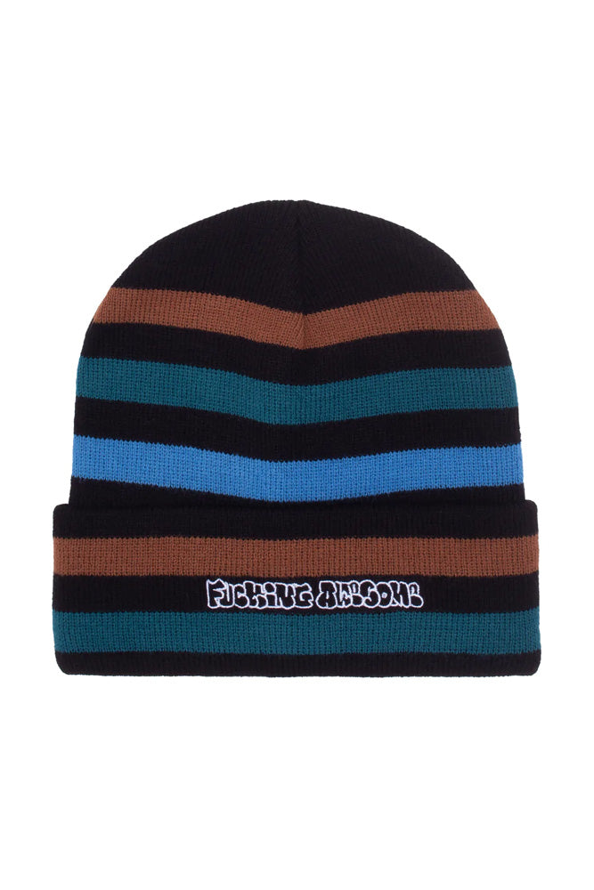 Fucking Awesome Wanto Striped Cuff Beanie Black - BONKERS