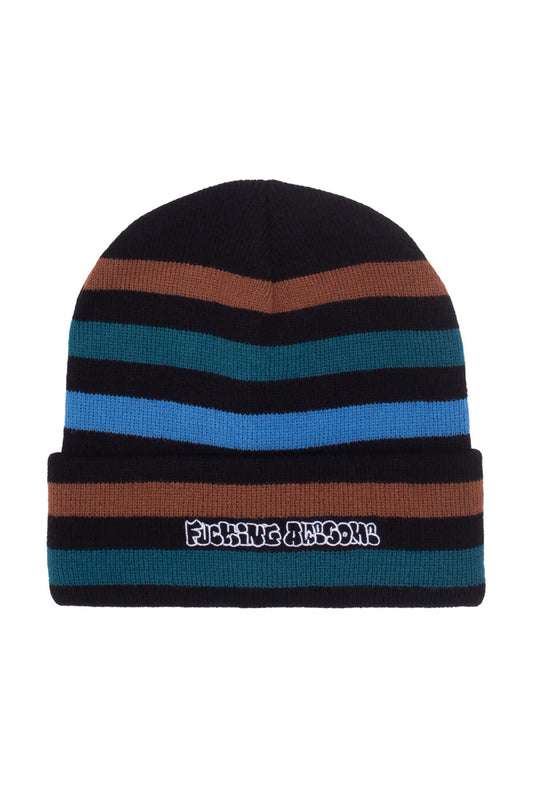 Fucking Awesome Wanto Striped Cuff Beanie Black - BONKERS