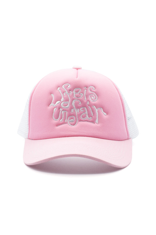 Life Is Unfair Doodle Trucker Cap Pink / White - BONKERS