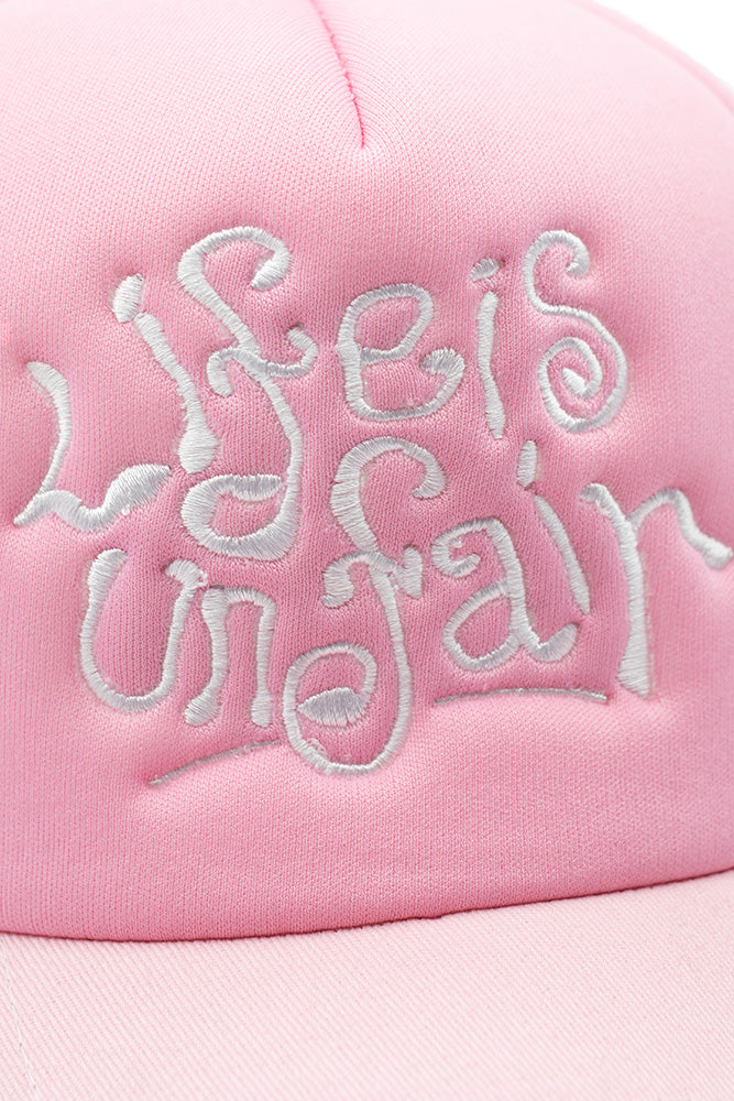 Life Is Unfair Doodle Trucker Cap Pink / White - BONKERS