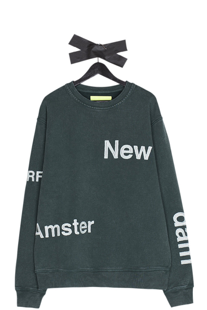 New Amsterdam Name Crewneck Washed Green - BONKERS