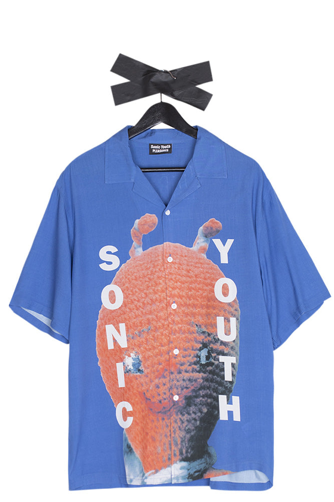 Pleasures X Sonic Youth Alien Camp Collar Shirt Blue - BONKERS