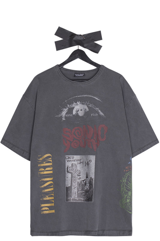 Pleasures X Sonic Youth Test Print T-Shirt Grey - BONKERS