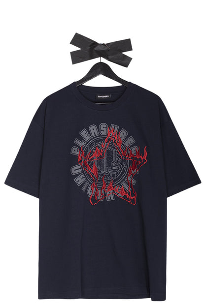 Pleasures University Heavyweight T-Shirt Navy - BONKERS