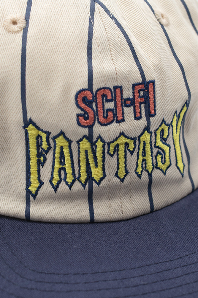 Sci-Fi Fantasy Biker Striped 6 Panel Cap Cream / Navy - BONKERS